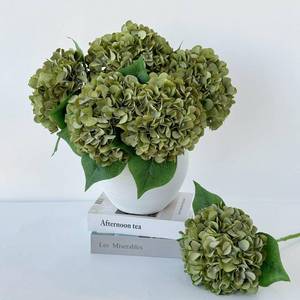 lot 29006 image: 5 Pcs Silk Green Hydrangea Artificial Flowers - 20 Faux Hydrangeas for Spring IndoorOutdoor Home Decor & Wedding Arrangement - Retail $21