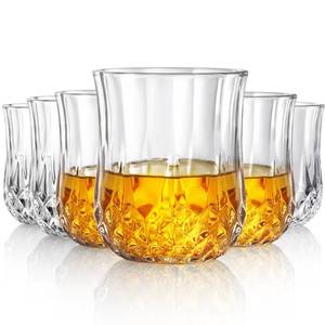 lot 29013 image: Diamond Whiskey Glasses Set of 6 with Compact Size, Premium Crystal Bourbon Scotch Glass for Men Dad, Solid Old Fashioned Glass Lowball Bar Glasses -7Oz - Retail $13