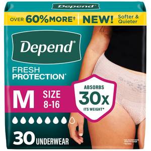 lot 29016 image: Depend Fresh Protection Adult Diapers for Women, Medium, 30 Count - Retail $21