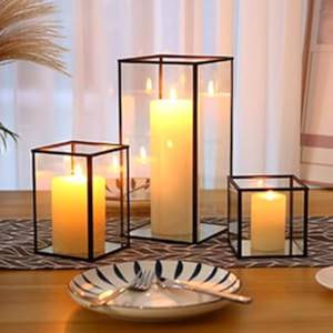 lot 29018 image: Glass Hurricane Candle Holder Set of 3 PCS Black Hurricane Candleholders for Wedding Party Holiday Birthday Home Decor Lanter - Retail $31
