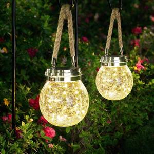 lot 29019 image: Solar Lantern, 2 Pack Outdoor Lanterns with 30 LED Waterproof Garden Decor Patio Solar Lights Outdoor Decorative Backyard Outdoor Hanging, Warm Light - Retail $32