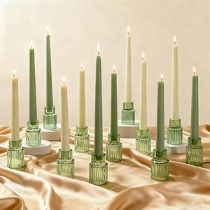 lot 28819 image: 12 Pack Green Glass Taper Candle Holders for Christmas Centerpieces - Retail $26
