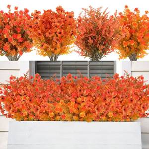 lot 28823 image: 20 PCS Artificial Fall Flowers for Outdoors, Orange Fake Mums - Retail $20