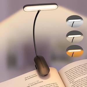 lot 28827 image: Clip-On Book Light for Reading at Night - Rechargeable 14 LEDs with 3 Color Modes & Stepless Dimming, Eye-Care USB-C Charging, 70-Hours, 360° Flexible Gooseneck - Perfect for Books, Bedtime Reading - Retail $10