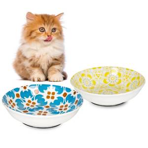 lot 28828 image: Ceramic Cat Food Bowl, Non-Slip Whisker Fatigue Cats Bowl, 5.75 Shallow Dish for Indoor, Boho Whisker Friendly Cat Bowls, Small Kitten Plates with Silicone Bottom - Retail $10