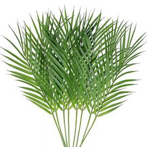 lot 28840 image: Artificial Areca Palm Leaves, 8 Pcs Faux Tropical Palm Tree Leaves Stems for Floral Arrangement, Hawaiian Luau, Jungle Beach Wedding Party Decor, 28 Inches Tall - Retail $10