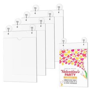 lot 28846 image: 4 Pcs Acrylic Window Sign Holder, 8.5 x 11 Inch Hanging Acrylic Sign Holder, Wall Mount Paper Display Ad Frame with Tape,Mounting Screws,Suction Cups Hooks for Mall Office Store Restaurant (Two Sign Holders are Damaged) - Retail $20