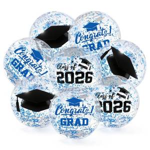 lot 28847 image: 12 Pcs 2026 Graduation Inflatable Beach Balls Blue Confetti Congrats Grad Cap Blow Up Balls 11.8 Inch Class of 2026 Graduation Glitter Confetti Pool Ball for Swimming Pool Game Party - Retail $20