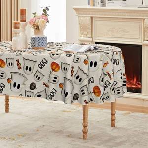 lot 28849 image: Halloween Tablecloth 60 x 84 Inch Oval Ghost Pumpkin Candy - Retail $18