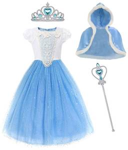 lot 28853 image: Cinderella Princess Dress Girls Snow White Fancy Party Costume Halloween Dress Up Outfit Size 130, 5-6 Years,Blue (Crown and Wand not Included) - Retail $20