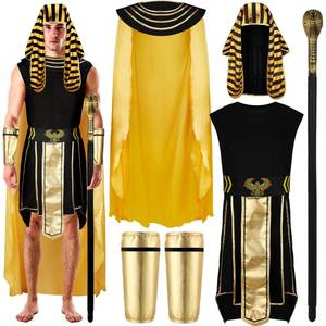 lot 28857 image: 6 Pcs Halloween Mens Egyptian Costume Adult Pharaoh Costume Fashion of Egypt Outfit Tut Cosplay (XXX-Large) - Retail $35