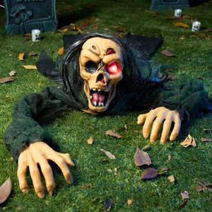 lot 28858 image: Halloween Outdoor Decoration Zombie Groundbreaker, Outside Halloween Graveyard Decor, Zombie Prop with Creepy Sound and Glowing Eyes, Scary Groundbreaker Decorations for Lawn Yard Haunted House - Retail $25