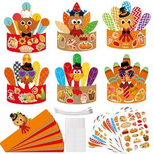 lot 28860 image: DIY Fall Thanksgiving Turkey Crowns Crafts Activities for Kids Headbands Hats Craft Kits 12 PCS Party Decoration Supplies School Holiday - Retail $12