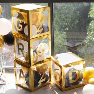 lot 28862 image: Graduation Party Balloon Boxes, Graduation Decorations Class of 2026 High School College Kindergarten Graduation Party Decorations Supplies(no Balloons) (Gold) - Retail $14