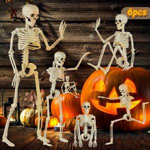 lot 28864 image: 6 Packs Skeleton Halloween Decorations Outdoor with 16 Full Body Posable Joints Skeletons Decor, Halloween Party Decor Indoor, Garden Yard Lawn Graveyard Haunted House Props Spooky Party Decorations - Retail $30