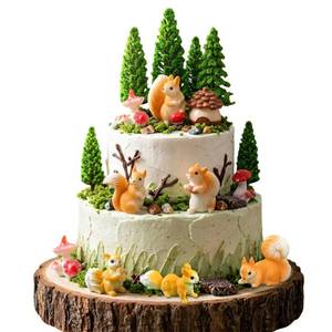 lot 28867 image: Woodland Cake Decoration Set with Squirrel Figurines - Retail $13