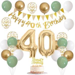 lot 28869 image: 40th Birthday Decorations Women, Sage Green Gold Number 40 Party Balloons - Retail $15