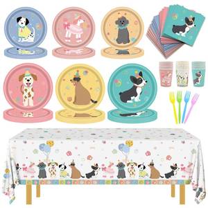 lot 28881 image: 121PCS Dog Birthday Party Supplies �� Puppy Party Decorations with Plates & Napkins, Dog Birthday Party Decorations for Kids, Puppy Birthday Party Tableware Set for Baby Shower & Party Decor - Retail $20