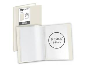 lot 28883 image: Presentation Book 24-Pocket 5.5x8.5, Plastic Sleeves, 2-Pack, IvoryAcid-Free Poly, Displays 48 Pages, Tear-Resistant Sleeves, Ideal for Documents & Artwork - Retail $12