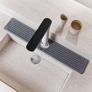 lot 28918 image: Stone Faucet Mat for Kitchen Sink, Quick Drying Mats, Water Absorbing Guard & Sink Protectors, Diatomite Bathroom Counter Tray, Kitchen Decor Home Accessories - Dark Grey, Large, 23.6x4 - Retail $20