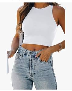 lot 28937 image: Womens Double Lined Racerback Crop Tank TopHigh Neck Slim Fit Sleeveless Workout Top, No-Bra Essential for Gym, Yoga & Going Out - Retail $10