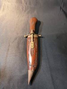 lot 59982 image: vintage hand-carved wooden dagger and sheath