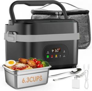 lot 21018 image: Cordless Elec. Heated Lunch Box with Sched. Heating, Rechargeable, Portable