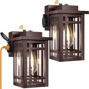 lot 21024 image: 2-Pack Outdoor Porch Lights with Outlet, Dusk-to-Dawn Bronze Orb Wall Lights