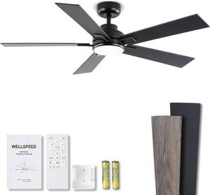 52-Inch Black Ceiling Fan with Lights and Remote, DC Motor, 6-Speed, ETL