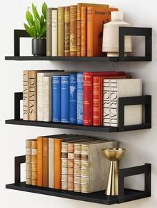 lot 21027 image: Harwaya Wall Mounted Bookshelf, Floating Shelf 17-Inch, Black, Set of 3
