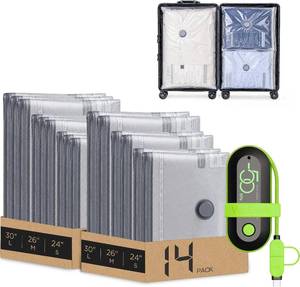 lot 21031 image: Vacbird Travel Vacuum Bags with USB Pump, 14-Pack, Space-Saving Luggage