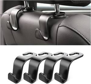 lot 21048 image: 4-Pack Curved Headrest Hooks for Vehicle Seats, Black Style 2, Rear Storage