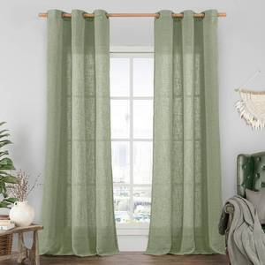 lot 21049 image: LAMIT Sage Green Linen Curtains 84 Inch Length, 2 Panels, Semi Sheer
