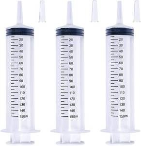 lot 21057 image: 150ml Large Syringes with Cap - 3 Pack for Liquid, Oral, Lab Use