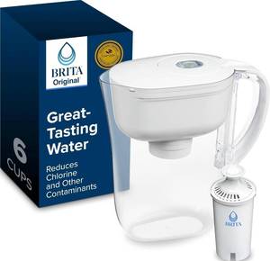 lot 21060 image: Brita 6-Cup Water Filter Pitcher, White, 1 Filter, WQANSF Certified