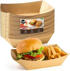 lot 21067 image: ZORRITA 50 Pack 4 lb Large Paper Food Trays, Kraft Disposable Nacho Trays