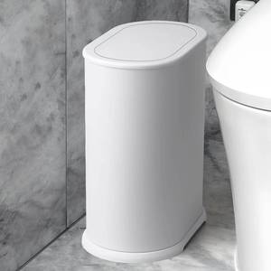 lot 21073 image: Anzoymx Stainless Steel Bathroom Trash Can 1.8 Gal with Pop-Up Lid, White
