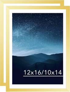 lot 21081 image: JCJMY 12x16 Gold Picture Frame Set of 2 with 10x14 Mat 30x40 Diamond Art