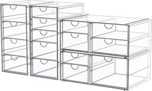 lot 21094 image: 4-Pack Acrylic 16-Drawer Storage & Makeup Organizer for Desk, Clear