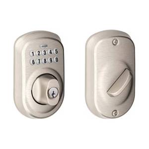 lot 21103 image: Schlage Plymouth Satin Nickel Electronic Keypad Deadbolt
