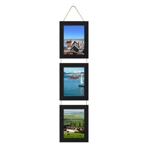 lot 21105 image: 5x7 Picture Frame Collage - Real Glass, Wooden, Vertical, 3 Openings, Black