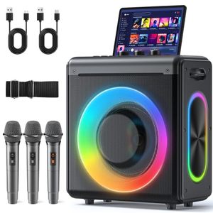 lot 21111 image: Karaoke Machine with 3 Wireless Mics, 200W Speaker, Bluetooth 5.3, 20h