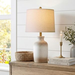 lot 21112 image: PoKat 24 Farmhouse Ceramic Table Lamp, Natural Textured Finish, Bedside
