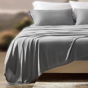 lot 21123 image: SLEEP ZONE Queen Sheets Set - 4-Piece - Jersey Cooling, Deep Pocket, Grey