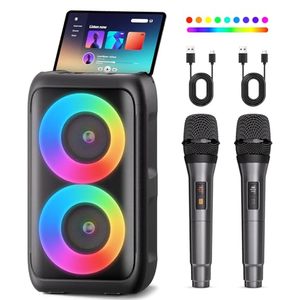 lot 21124 image: Bluetooth Speaker with 2 Wireless Microphones   Party Karaoke Lights