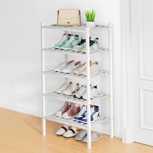 lot 21127 image: Smiry Bamboo Shoe Rack, 8 Slats, 5-Tier, 17.3 Wide, White Stackable Shelf