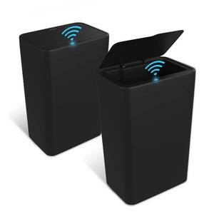 lot 21135 image: Naisu 2 Pack 4 Gal Trash Can with Lid, Touchless Motion Sensor, Black