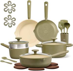 lot 21136 image: CAROTE 21pc Cookware Set Nonstick Pots & Pans, Ceramic Induction, PFASPTFE