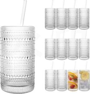 lot 21137 image: Dingerjar 16 oz Hobnail Glasses Drinking Set of 12 - Vintage Glassware