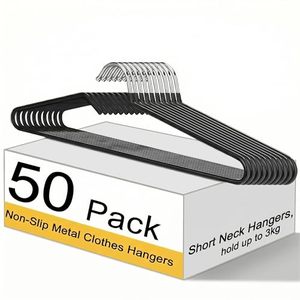 lot 21151 image: Leumoi 50-Pack Short-Neck Non-Slip Metal Hangers, Black